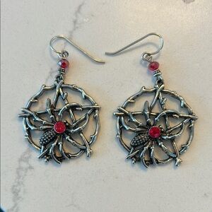 Silver and Red Spider Web Earrings